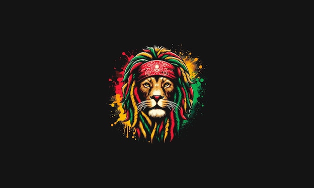 head lion with dreadlocks wearing bandana vector design