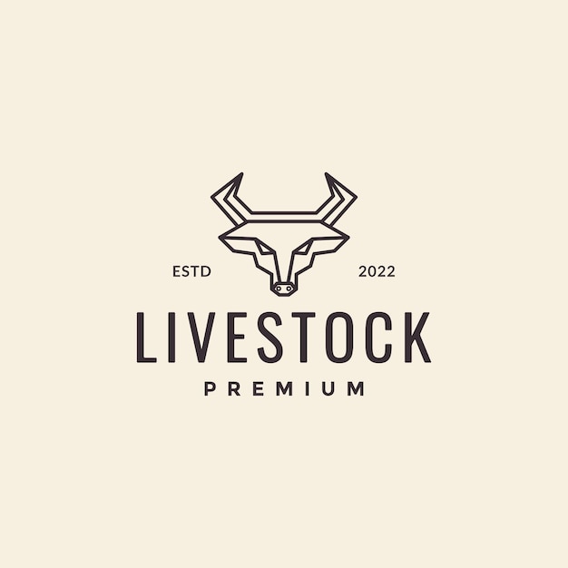 Head minimalist cattle hipster logo design