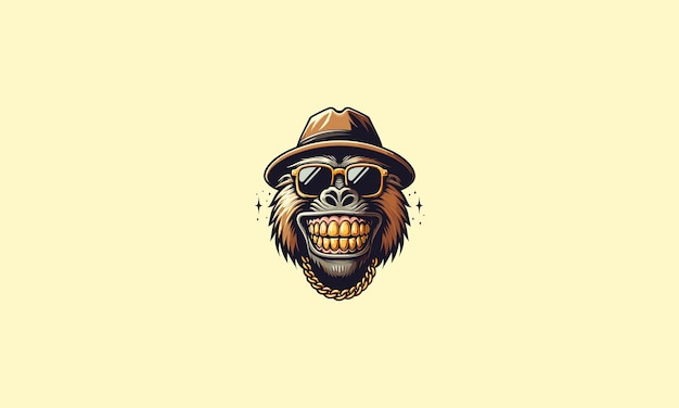 head monkey wearing sun glass and hat smile vector mascot design