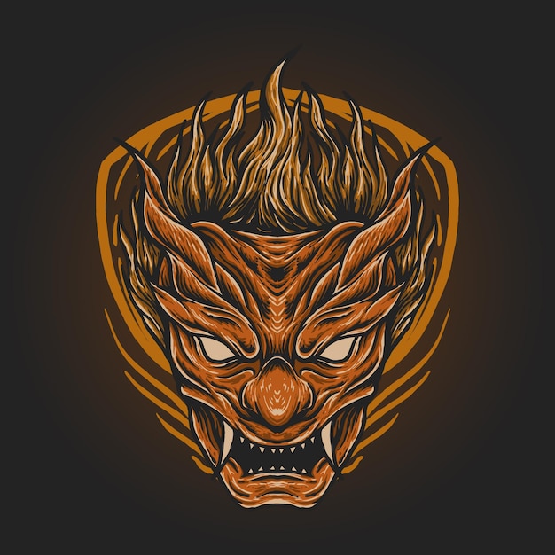 The head oni orange devil japan mask illustration