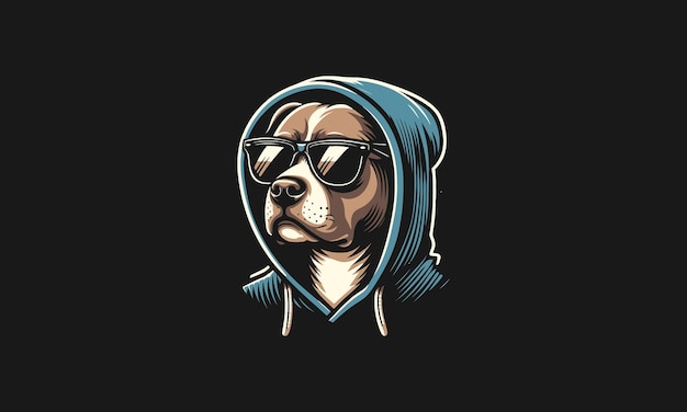 head pitbull wearing sun glass and hoodie vector flat design