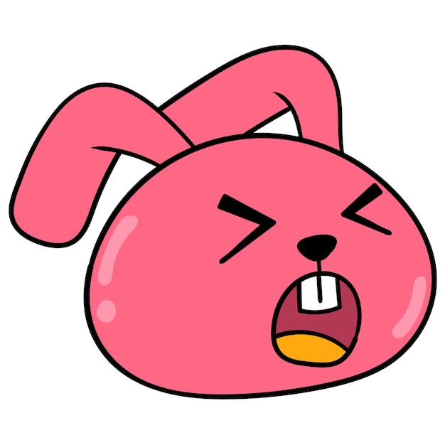 The head of the red faced rabbit screamed unwillingly, vector illustration carton emoticon. doodle icon drawing