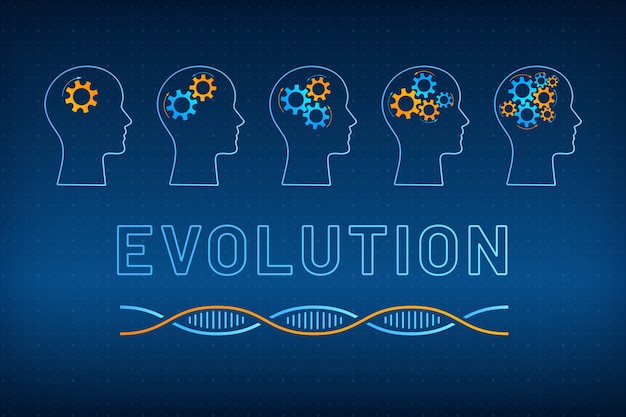 Head silhouette with gear brain evolution concept illustration