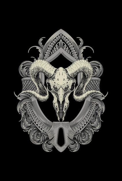 Head skull goat with ornament artwork illustration