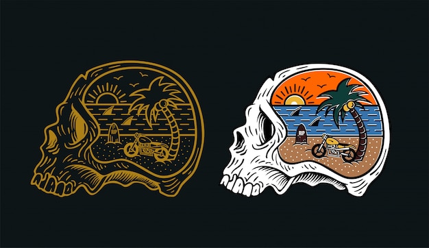 head skull summer motorcycle surf design