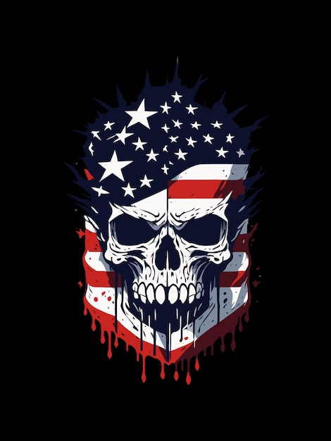 Head skull with american flag vector tshirt design