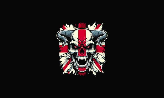 head skull with horn angry with england flag vector artwork design