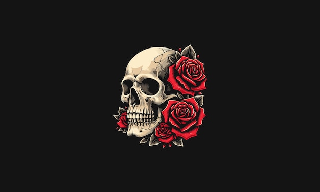 Vector head skull with red rose vector tattoo design