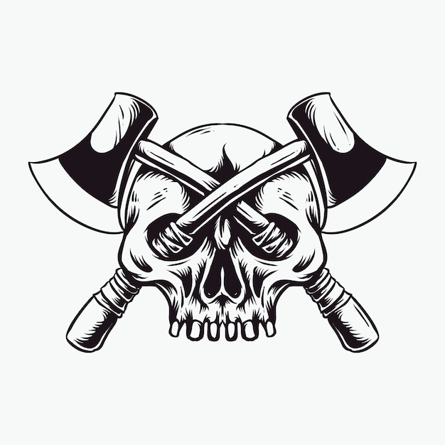 head skull with two axes drawing design