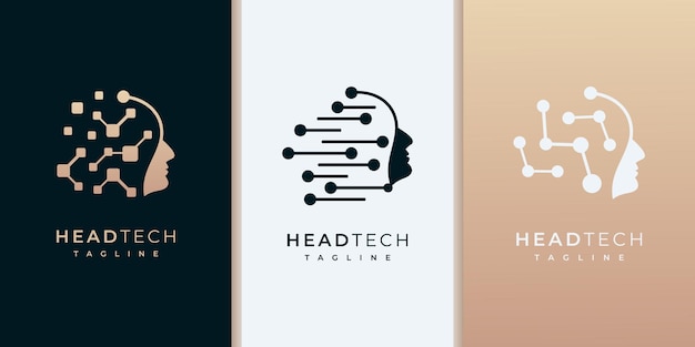 Head tech logo, robotic technology network logo design templates