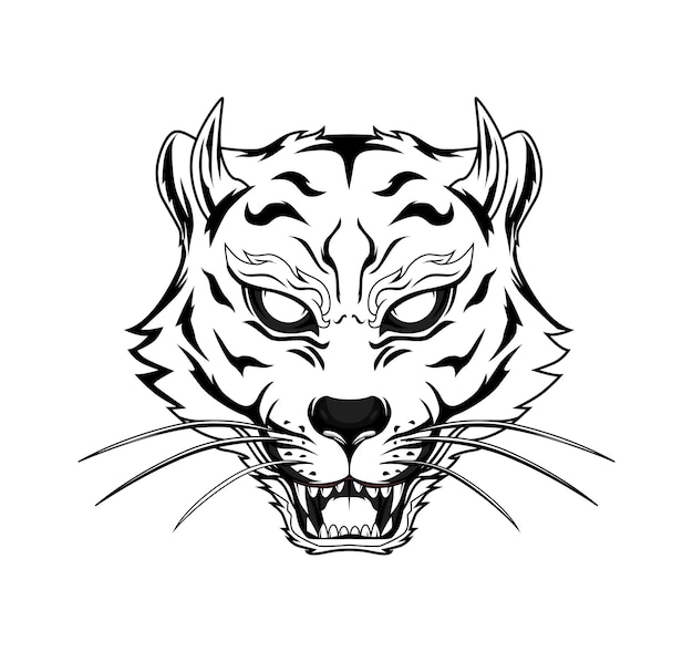 head tiger black and white illustration for thsirt