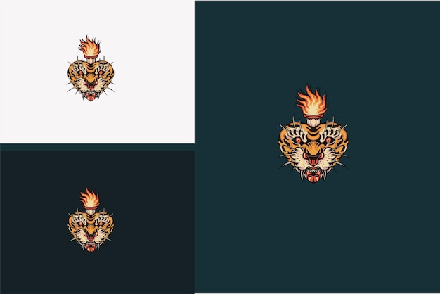 Head tiger and flame vector illustration design