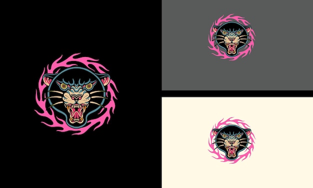 Head tiger and flames tribal vector mascot design