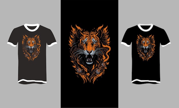 Head tiger orange with flowers vector tshirt design