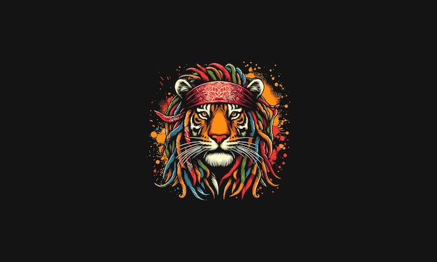 head tiger wearing bandana with dreadlocks vector artwork design