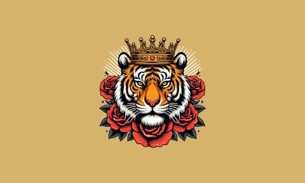 head tiger wearing crown vector artwork design