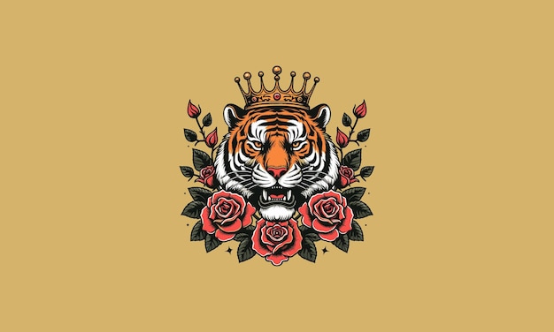 head tiger wearing crown vector artwork design