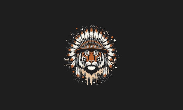 head tiger wearing hat american indian vector design