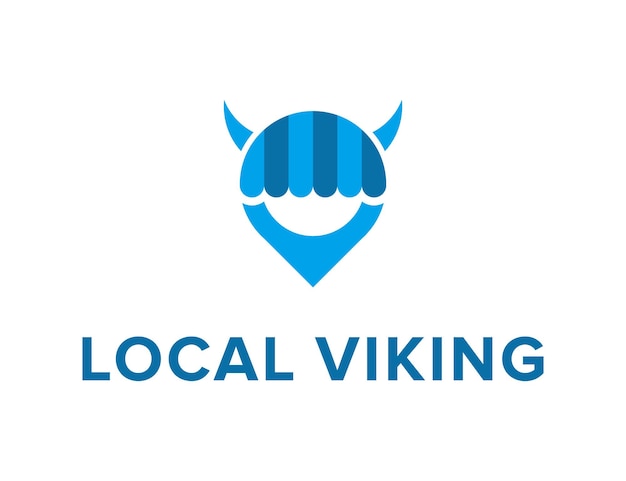 head viking with pin location and shop store symbols simple sleek modern logo design vector template