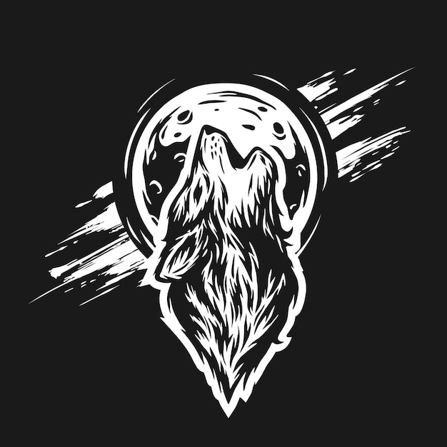 The head of a wolf on the moon background in grunge style For a dark background