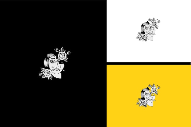 Head women and flowers vector black and white