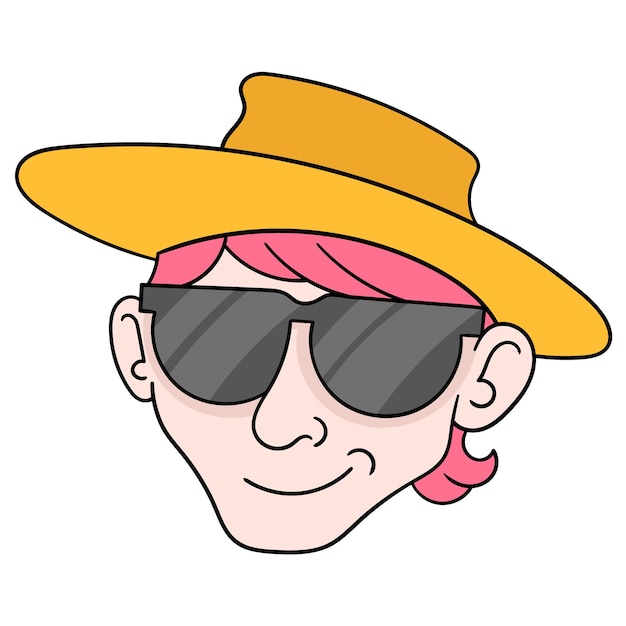 The head of the youth on vacation wearing a stylish sunglass, vector illustration carton emoticon. doodle icon drawing