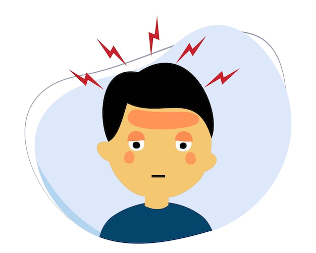 Vector headache child with little lightning icon around head