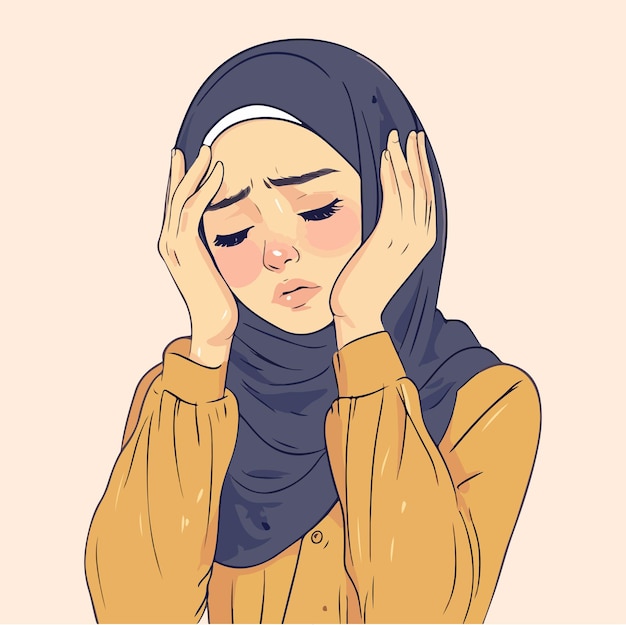 Headache concept islamic muslim girl character illustration