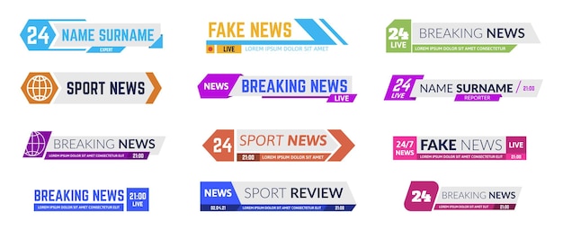 Headline information media screen frames Breaking news tv bars for broadcasting Sport program or live show banners