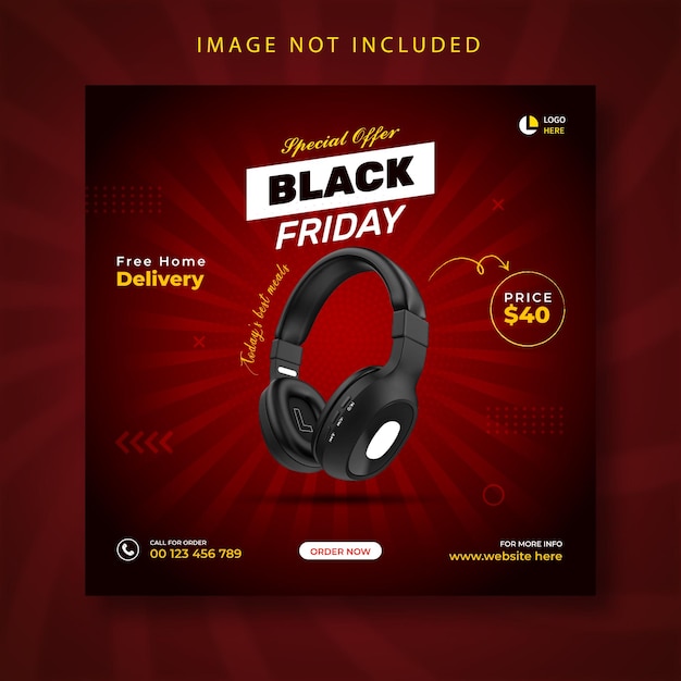 Headphone brand product social media banner post design template