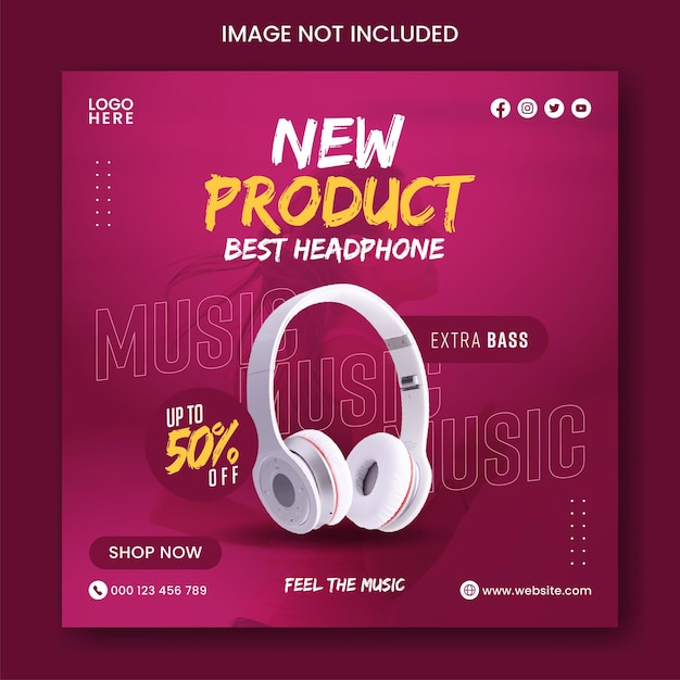 Headphone brand product social media post banner template