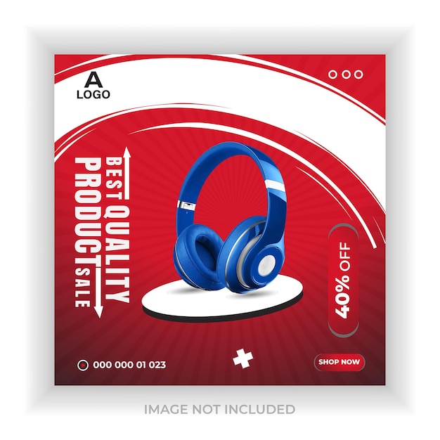 Headphone brand product and social media post or cover banner design template