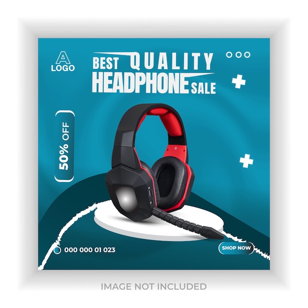 Headphone brand product and social media post or cover banner design template