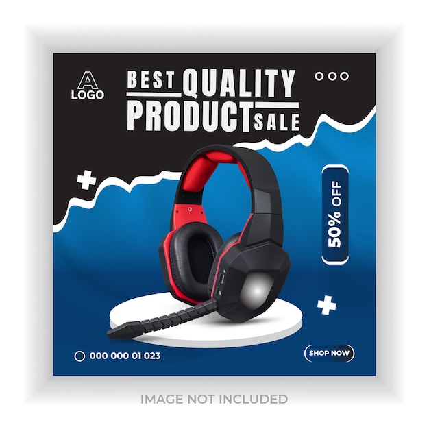 Headphone brand product and social media post or cover banner design template