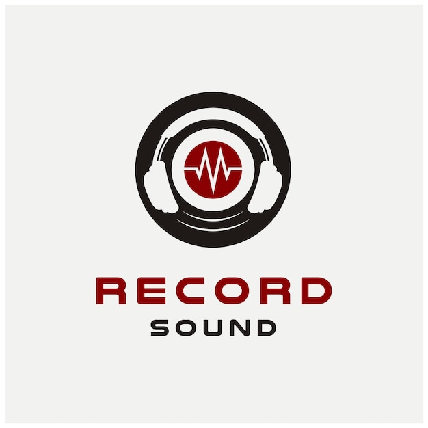 Headphone DJ with Vinyl Disc and Sound wave for Music Studio Recording logo design