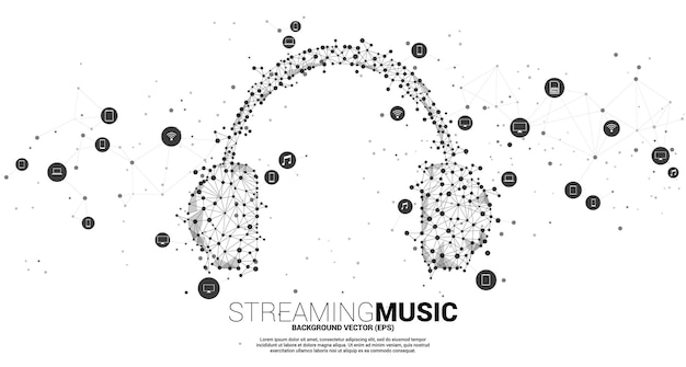 Headphone from dot connect line polygon and mobile device icon. Concept for digital and streaming music.