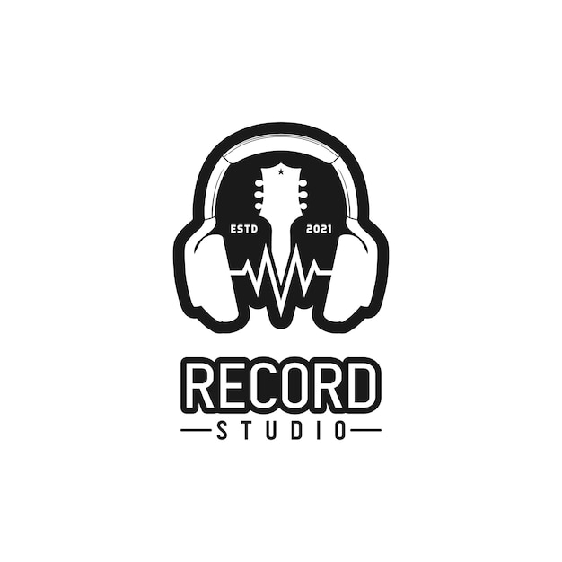 Headphone Guitar Head Studio Recording Sound wave logo design