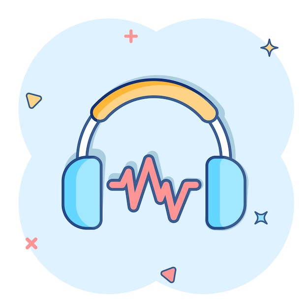 Headphone headset icon in comic style Headphones vector cartoon illustration pictogram Audio gadget business concept splash effect