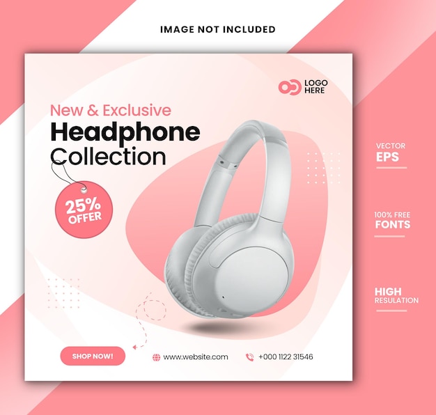 Headphone product sale pink and light social media post