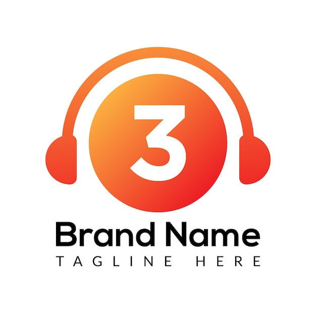 Headphone Template On 3 Letter.Music And Podcast Logo Design Headphone Concept