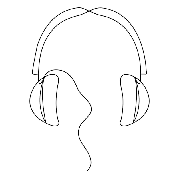 Headphones continuous one line hand drawing minimalism and outline vector illustration