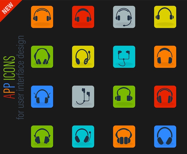 Vector headphones icon set