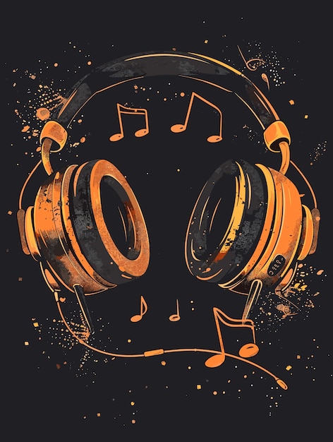 Vector headphones and music notes on grunge background vector illustration