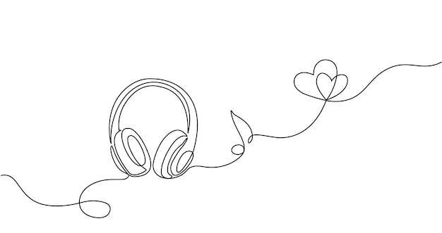 Headphones with music notes continuous one line drawing Lineart concept of musical symbol Vector illustration