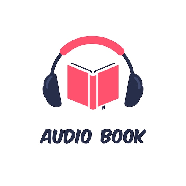 Headphones with open book. Audiobook icon. Logo template. Vector illustration isolated on white.