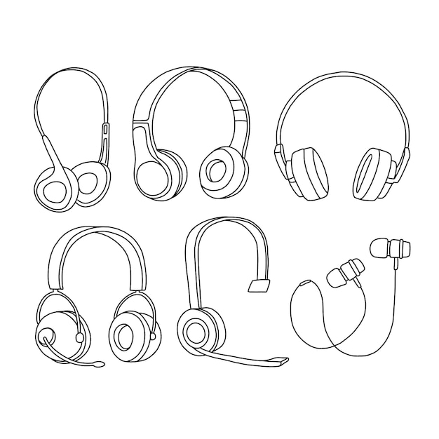 headset handrawn doodle illustration vector set