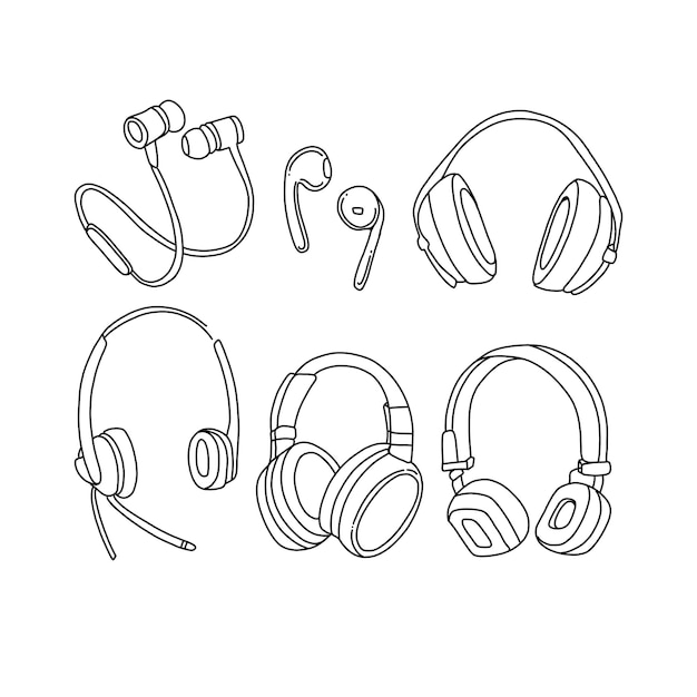 headset handrawn doodle illustration vector set