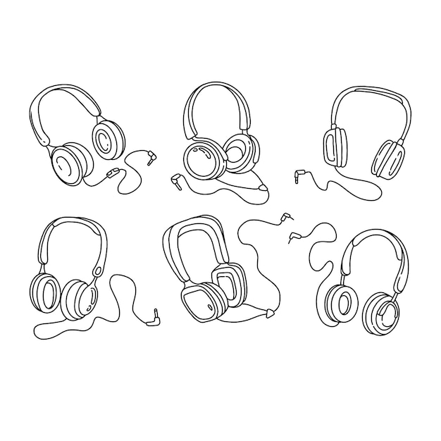 headset handrawn doodle illustration vector set