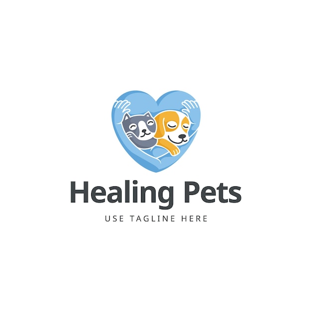 Healing and Hugging Pets with love and Hearts Logo