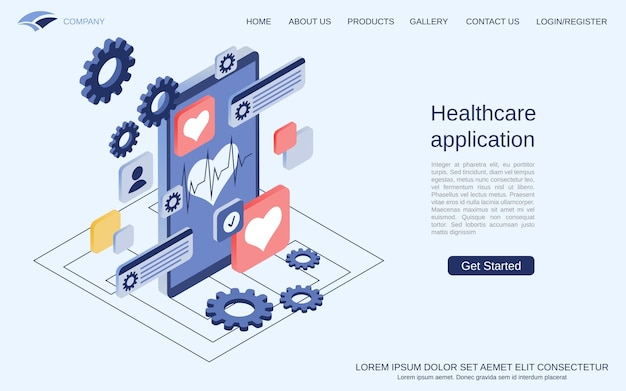 Health care application online health control flat 3d isometric vector concept illustration